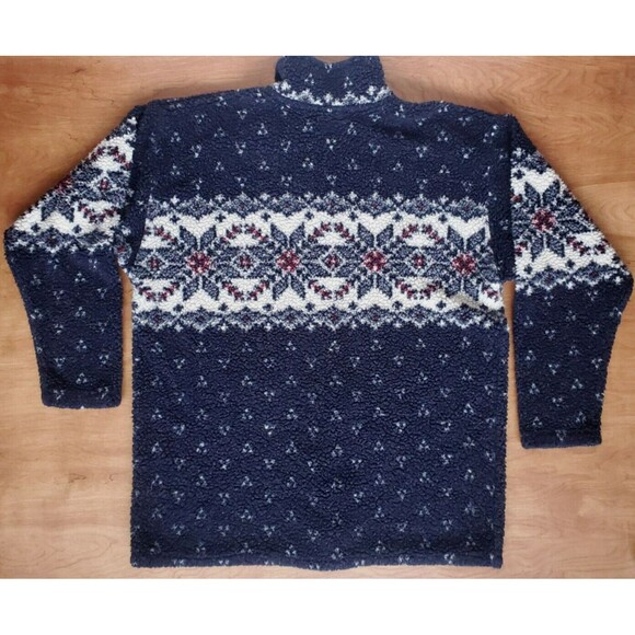 Vintage Cenza by Palmettos Fair Isle Fleece Shirt L Blue Button Sherpa Jacket - Picture 11 of 16